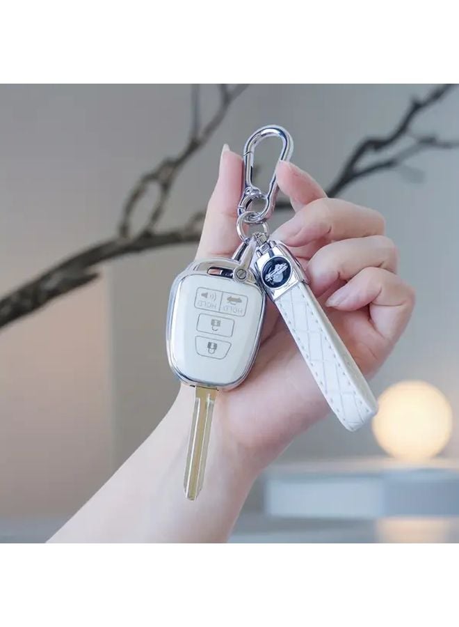 غطاية مفتاح TPU ذهبي أبيض متوافقة مع تويوتا كورولا كامري RAV4 هايلاندر - Image 4