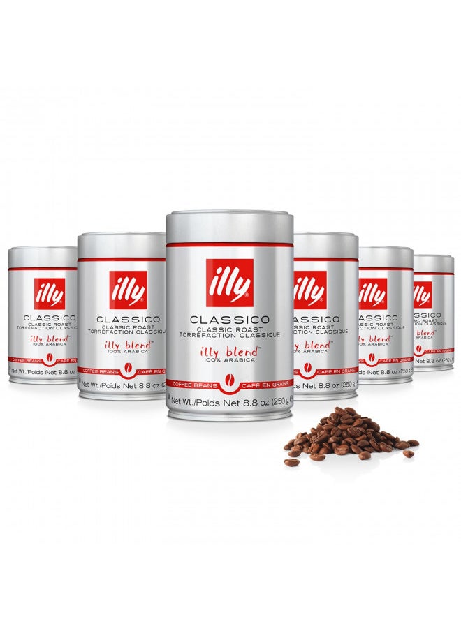 Illy illy Classico Whole Bean Coffee, Medium Roast, Classic Roast with Notes Of Caramel, Orange Blossom and Jasmine, 100% Arabica Coffee, No Preservatives, 8.8 Ounce (Pack of 6)  - Image 1