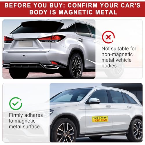 JUSTTOP 3pcs Student Driver Magnet for Car, Please Be Patient Student Driver, New Drivers Sticker Safety Warning, Magnetic Reflective Rookie Driver Bumper Sticker (Black&Red) - Image 2