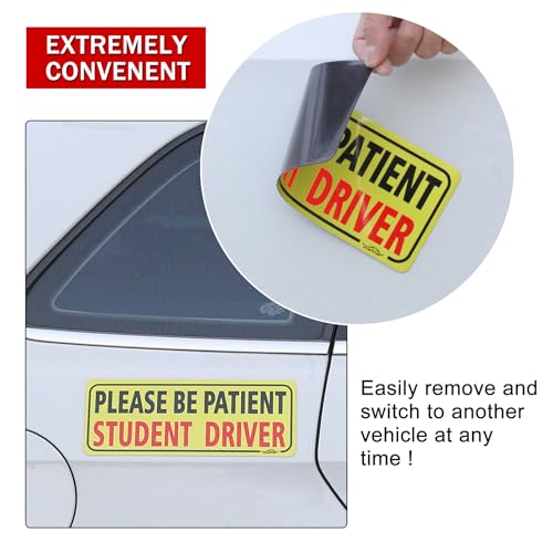 JUSTTOP 3pcs Student Driver Magnet for Car, Please Be Patient Student Driver, New Drivers Sticker Safety Warning, Magnetic Reflective Rookie Driver Bumper Sticker (Black&Red) - Image 4