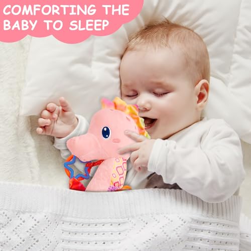 Fuzqq Baby Girl Toys 0-6 Months,Musical Stuffed Animal Plush Toy with Rattle,Soft Newborn Toy for 0 3 6 9 12 Months Girls,Baby Girl Gift,Pink - Image 5