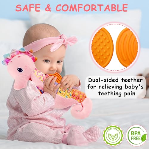 Fuzqq Baby Girl Toys 0-6 Months,Musical Stuffed Animal Plush Toy with Rattle,Soft Newborn Toy for 0 3 6 9 12 Months Girls,Baby Girl Gift,Pink - Image 4