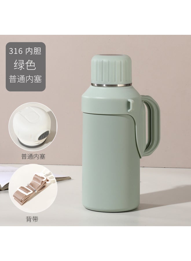 900ml Folding Handle Green 316 Stainless Steel Smart Outdoor Insulation Handle Pot Large Capacity Portable Sports Pot Lettering Gift Cup