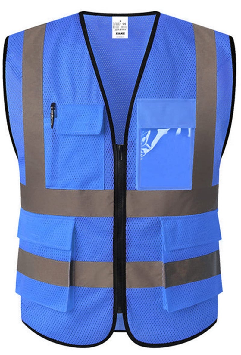 XIAKE Reflective Safety Vest for Men & Women Mesh High Visibility Vest with Pockets Meets ANSI Standards(Large,Blue) - Image 1
