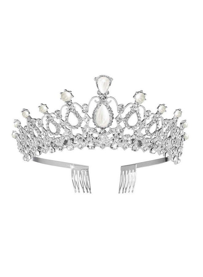 Sppry Women Tiara With Comb Pearl Crystal Crown For Bridal Queen Princess Girls At Wedding Birthday Pageant (Silver) - Image 1