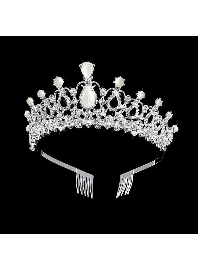 Sppry Women Tiara With Comb Pearl Crystal Crown For Bridal Queen Princess Girls At Wedding Birthday Pageant (Silver) - Image 2