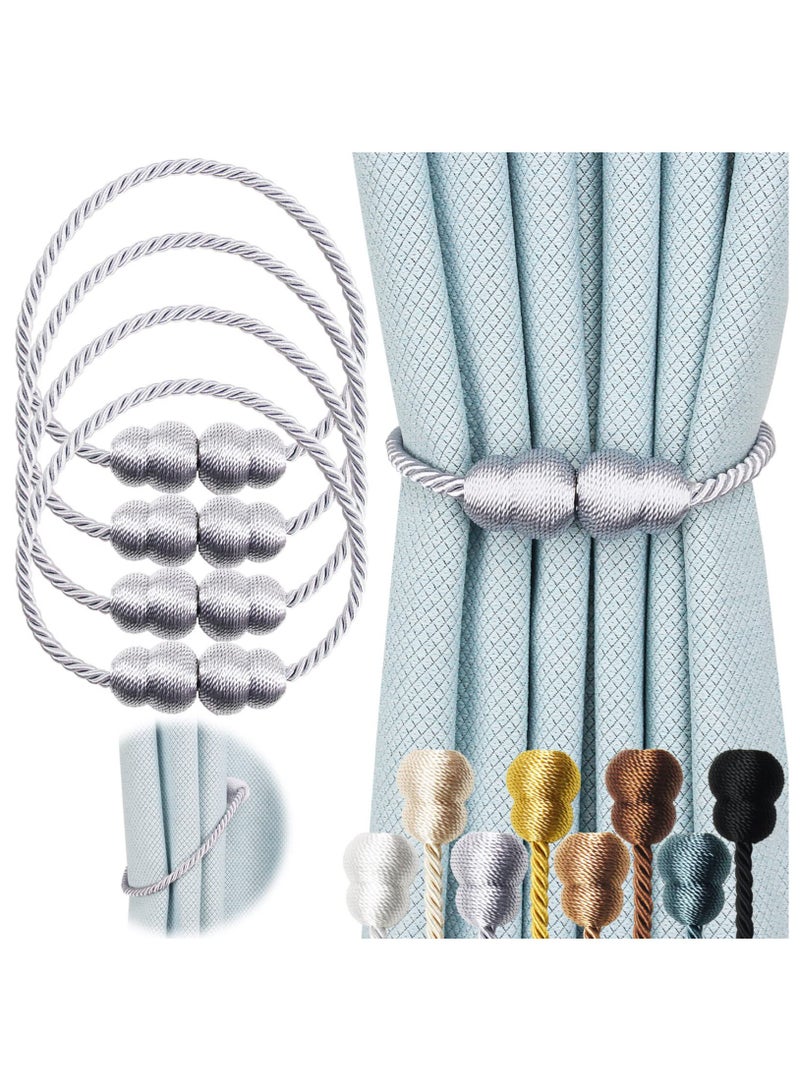 Excefore Magnetic Curtain Tiebacks, 4 Pack Rope Decorative Curtain Tie Backs Elegant Curtain Holders for Drapes Outdoor Window Treatment Holdbacks, Grey - Image 1