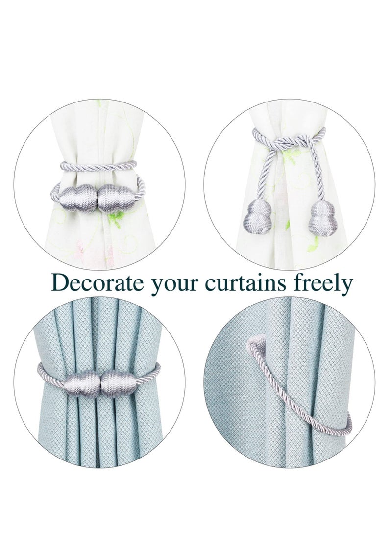 Excefore Magnetic Curtain Tiebacks, 4 Pack Rope Decorative Curtain Tie Backs Elegant Curtain Holders for Drapes Outdoor Window Treatment Holdbacks, Grey - Image 4