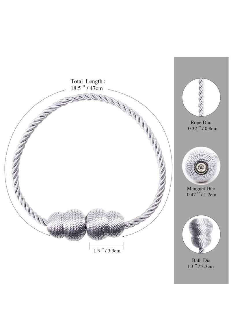 Excefore Magnetic Curtain Tiebacks, 4 Pack Rope Decorative Curtain Tie Backs Elegant Curtain Holders for Drapes Outdoor Window Treatment Holdbacks, Grey - Image 2