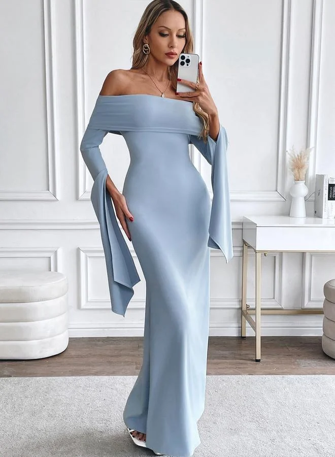 ستايلي Light Blue Off Shoulder Mermaid Maxi Dress