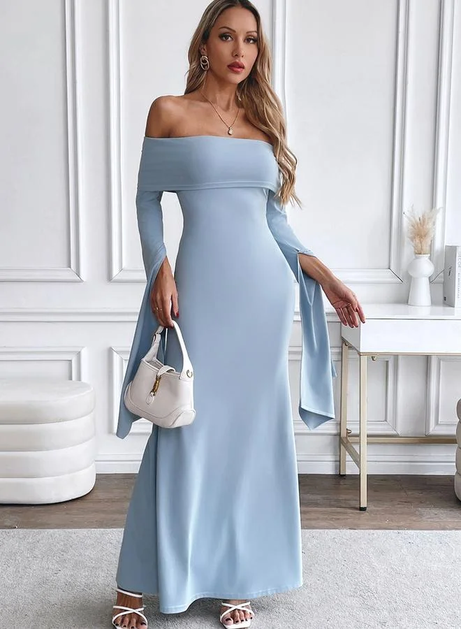 ستايلي Light Blue Off Shoulder Mermaid Maxi Dress