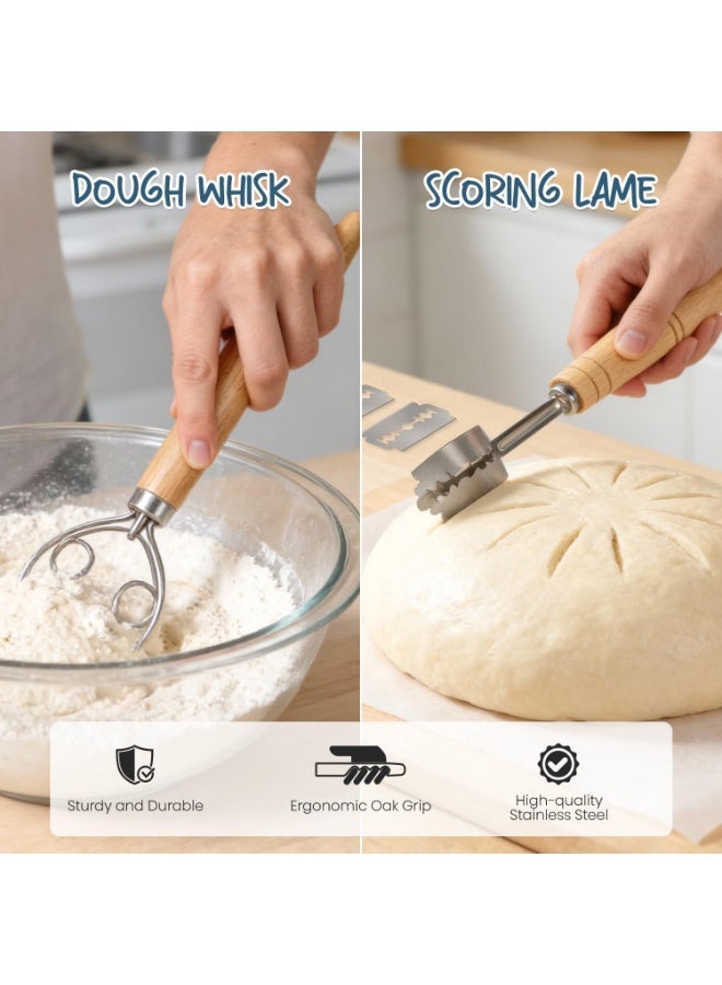 Bread Banneton Proofing Basket Set of 2, 9 Inch Round & 10 Oval Cane Sourdough Baskets with Lame + Dough Scraper Linen Liner Basting Brush for Making Baking Fermentation - Image 4