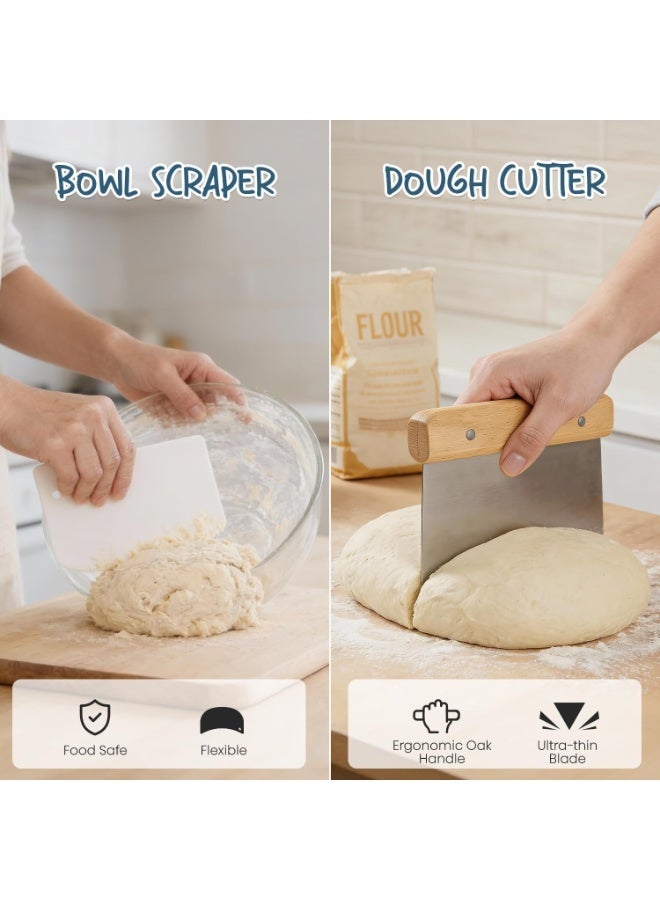 Bread Banneton Proofing Basket Set of 2, 9 Inch Round & 10 Oval Cane Sourdough Baskets with Lame + Dough Scraper Linen Liner Basting Brush for Making Baking Fermentation - Image 2