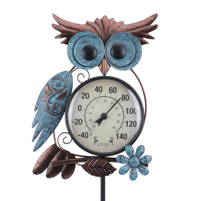 MUMTOP MUMTOP Outdoor Thermometer 42 Inch Metal Owl Garden Stake Outside Wall Thermometer for Patio Yard and Garden 