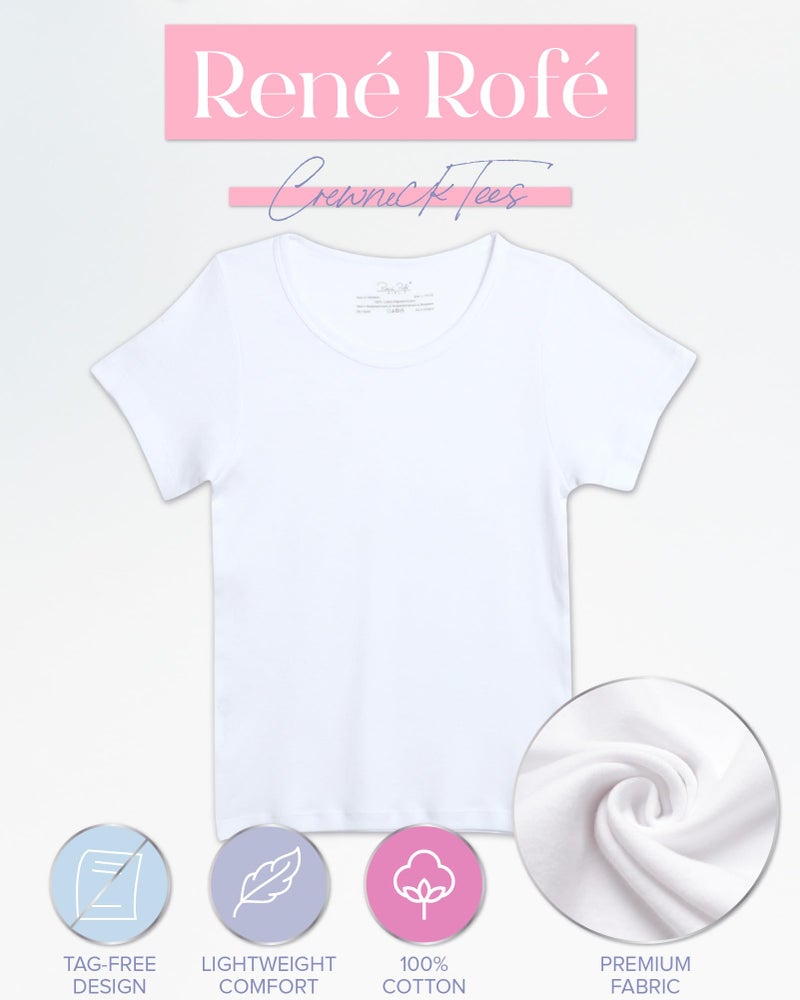Rene Rofe Girls' Undershirt - 6 Pack Soft and Breathable No Show Crewneck Cotton Shirt - Basic Tee Shirts for Girls (2T-14), Size 4-5, White - Image 2