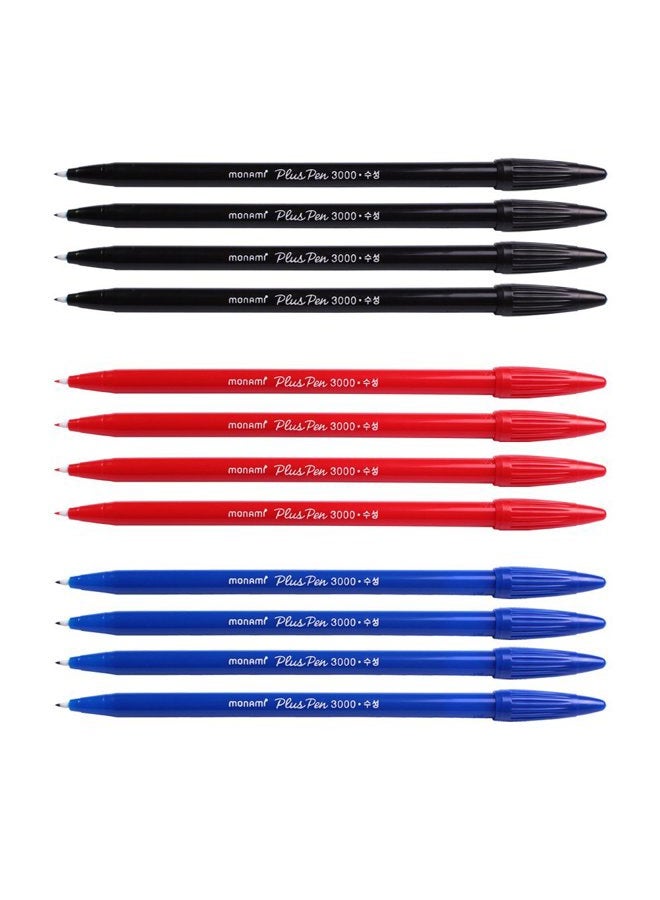 Monami Plus 3000 Office Sign Pen Felt Tip Water Based Ink Color Pen Complete Red,blue,black Dozen Box - Image 1