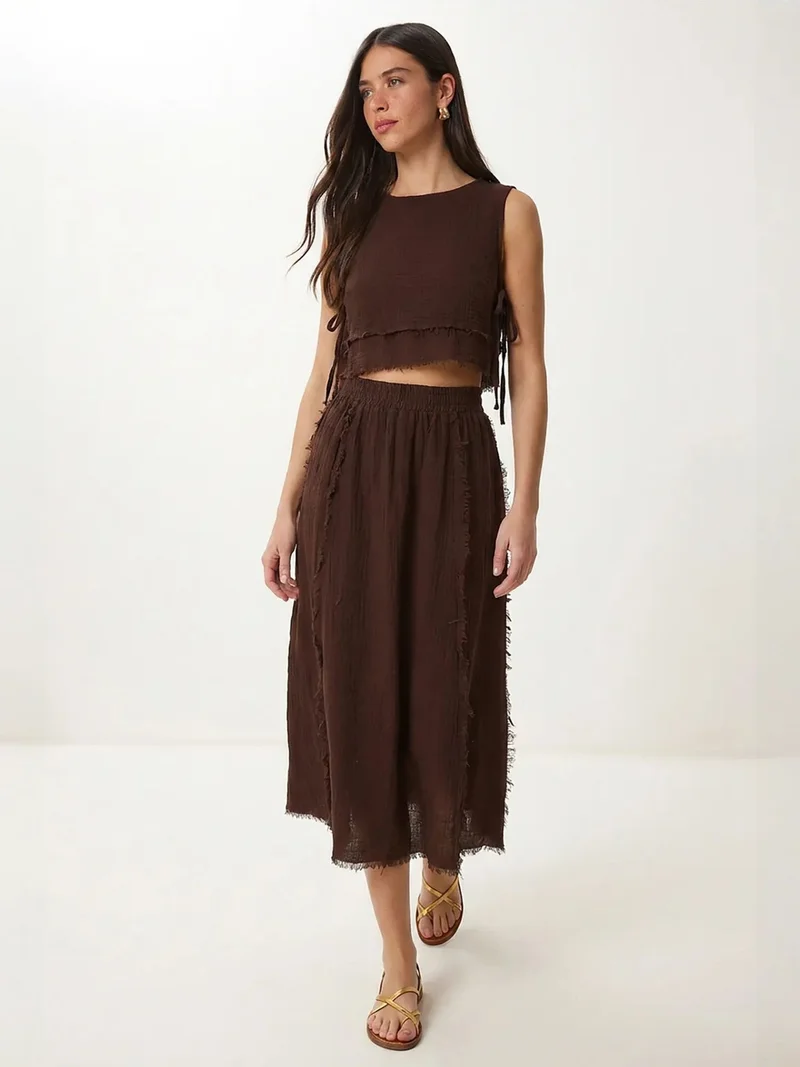 السعادة في إسطنبول ISTANBUL Cotton Sleeveless Blouse And Midi Skirt Set