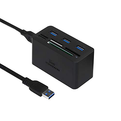 Kingwin USB HUB Adapter w/ Memory Card Reader Writer & USB 3.0 HUB Combo - Supports High Speed SD MS Micro M2 CF Card Reader For Macbook, Laptop, Desktop - Includes USB Cable 5 Gbps Speed, Black - Image 1