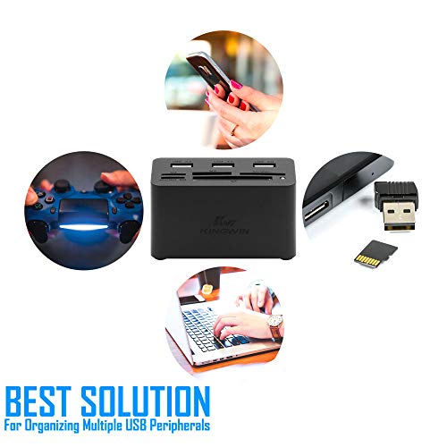 Kingwin USB HUB Adapter w/ Memory Card Reader Writer & USB 3.0 HUB Combo - Supports High Speed SD MS Micro M2 CF Card Reader For Macbook, Laptop, Desktop - Includes USB Cable 5 Gbps Speed, Black - Image 5