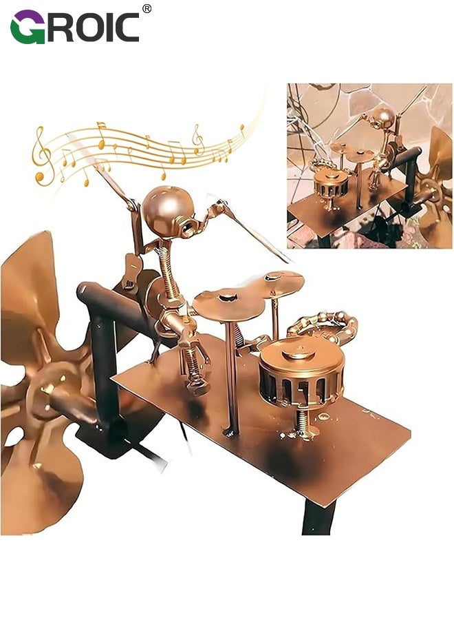 GROIC Handmade Metal Drummer Windmill, Rock Art Sculptures, Wind-Powered Kinetic Figurines, Wind Spinners for Garden Yard Lawn Patio Decor, Unique Drummer Statue Gift for Music Lovers - Image 1