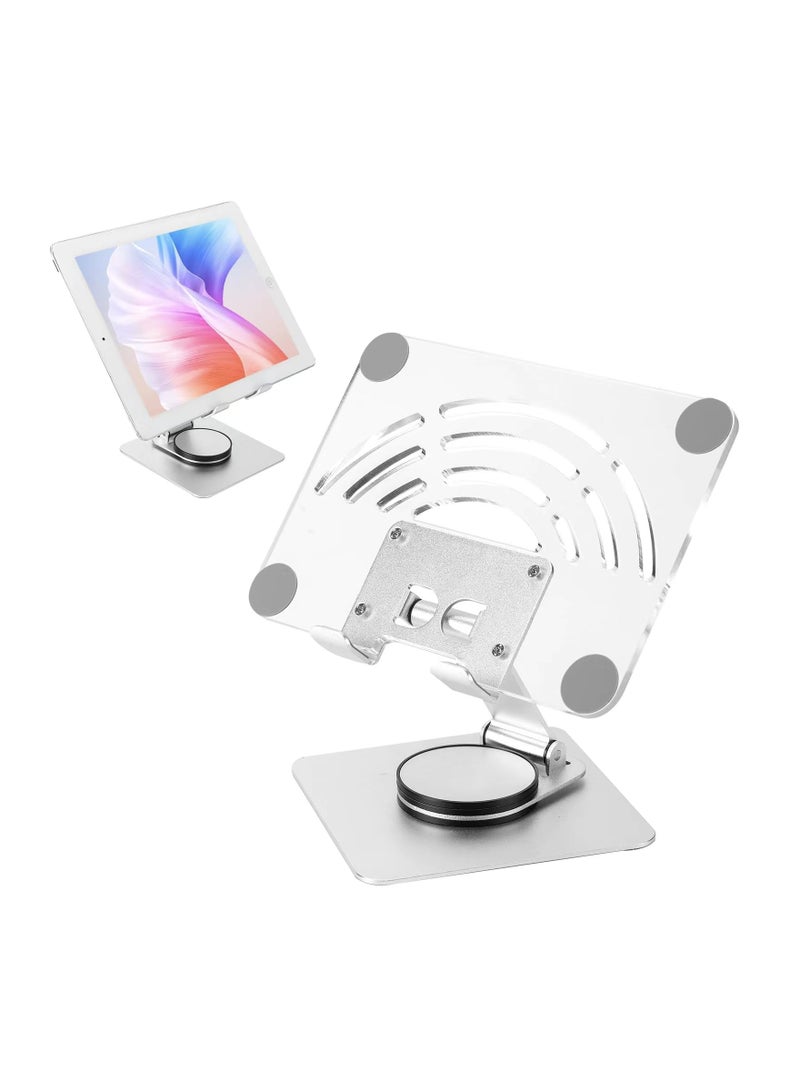 KASTWAVE Tablet Holder for iPad Stand 360 Rotating Base Foldable Adjustable Tablet Stand Tablet Stand for Desk Compatible with iPad Pro Air Mini 4 to 12.9-inch Tablet (Acrylic Tablet Stand) - Image 1