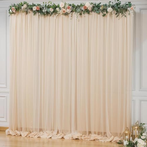 Filloxy 2pcs Backdrop Decoration Net Tulle Large Size, Nylon Made, Reusable, Soft, Wrinkled Free, 8 x 5 ft Each, Cabana Tent Party Decoration Items for Birthday, Anniversary (CREAME) - Image 1