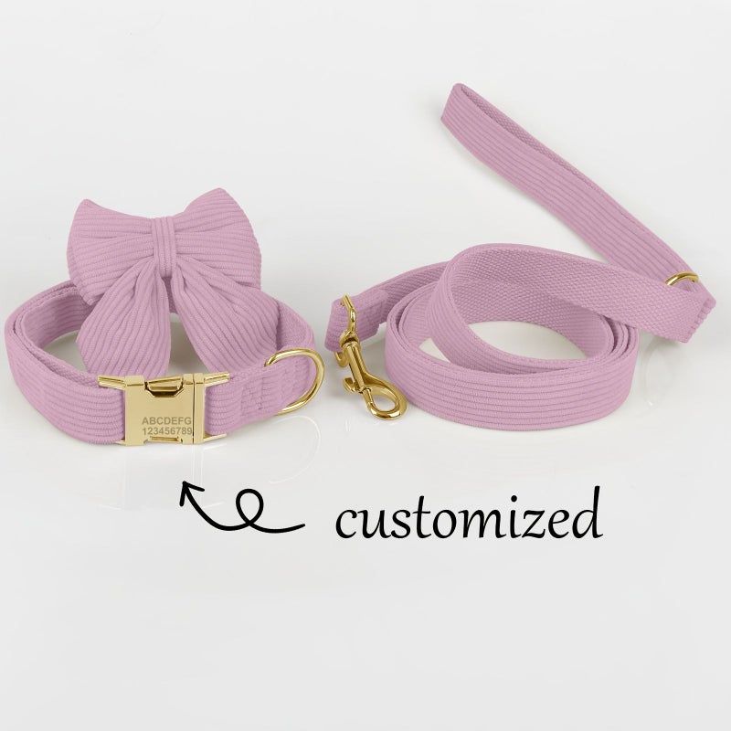 Personalized Velvet Dog Collar Leash Set Sky Blue Medium Laser Engraved Name Phone Gift - Image 1