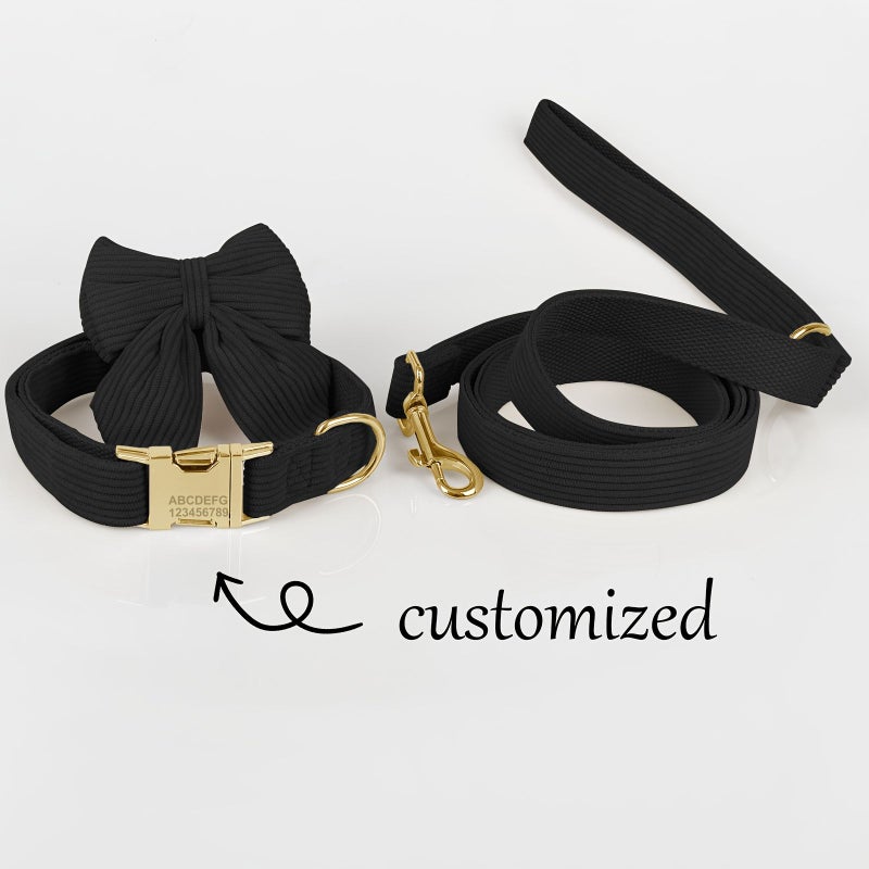 Personalized Velvet Dog Collar Leash Set Sky Blue Medium Laser Engraved Name Phone Gift - Image 4