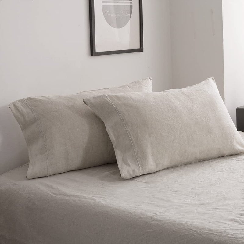 SimpleOpulence 100 French Linen Pillowcase Queen SizeSet of 2 Washed Solid Color Pillow Cases Embroidered Soft and Durable Linen 20x30