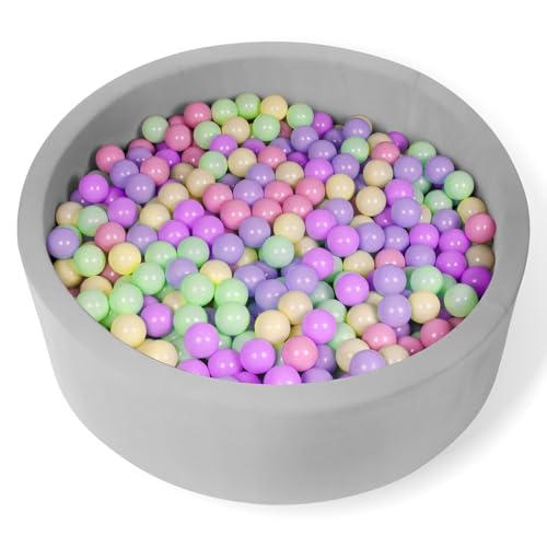 FUBOTRAD Baby Ball Pit for Balls 354 x 118 Round Foam Ball Pits for Kids Toddlers Soft Play Equipment  Balls NOT Included Light Gray - Image 1