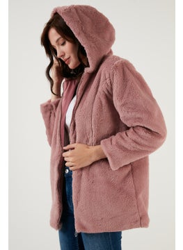 Lela Zippered Regular Fit Hooded Soft Textured Faux Fur Women's Fur 497DERIN  - Image 1