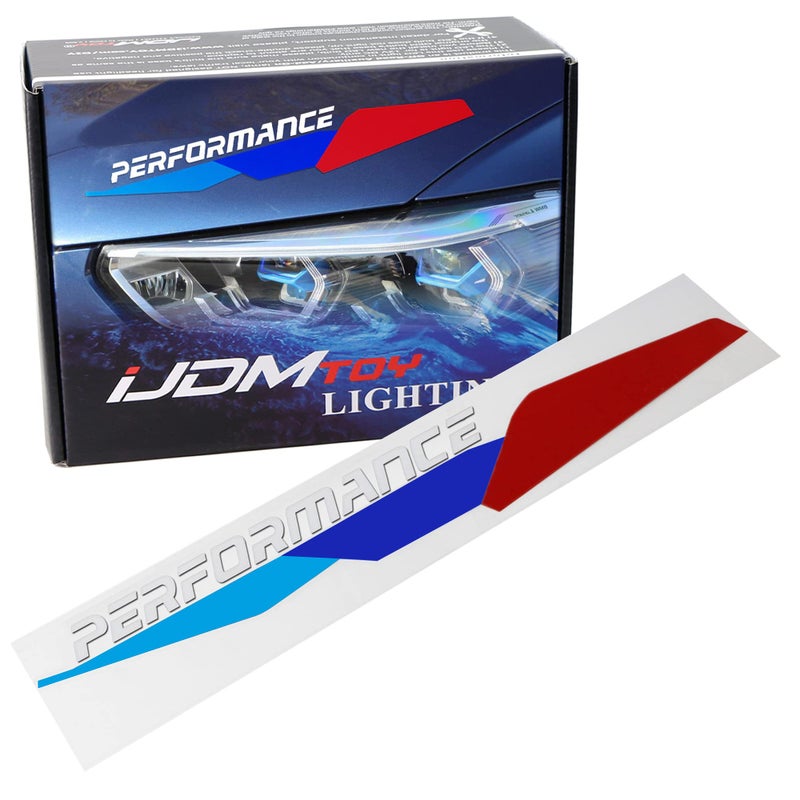 iJDMTOY Iconic 3Color Stripe wWhite Lettering Vinyl Sticker Compatible with BMW Hood Corner Front Road Illuminating Light Eyebrow