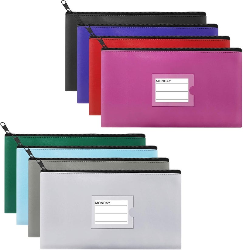 Sinzip 8 Pack Bank Deposit Money Wallet, Heavy Duty Leatherette Security Zipper Wallet with Clear Window, Coin Bag, Cash Bag, Tool Pouch, Assorted Colors - Image 1