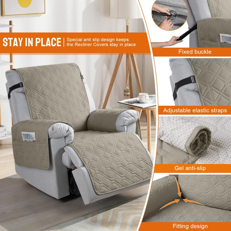 VANSOFY 100% Waterproof Recliner Chair Covers, Recliner Cover Non-Slip Dog Chair Cover Furniture Protector Washable Slipcover with Pocket, Elastic Straps for Pets, Dogs(Khaki, 23.6") - Image 3