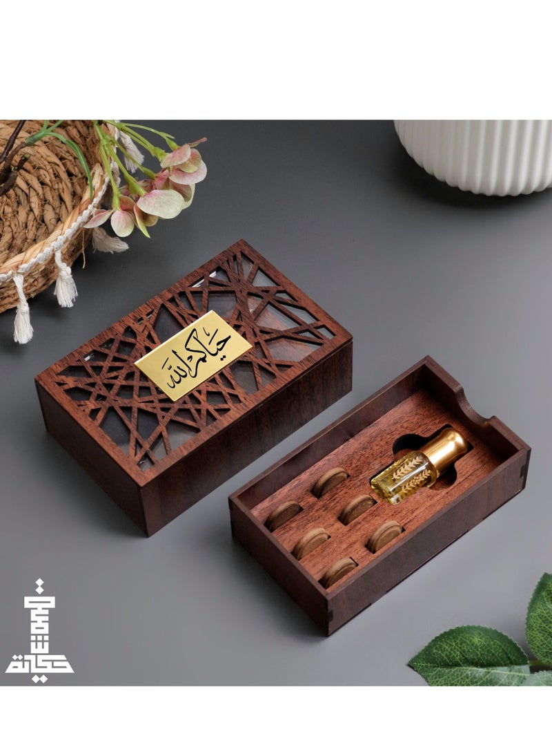 Story Of Candle A box of natural Moroccan oud tablets with a quarter of a tola of oud oil engraved with an Arabic phrase 