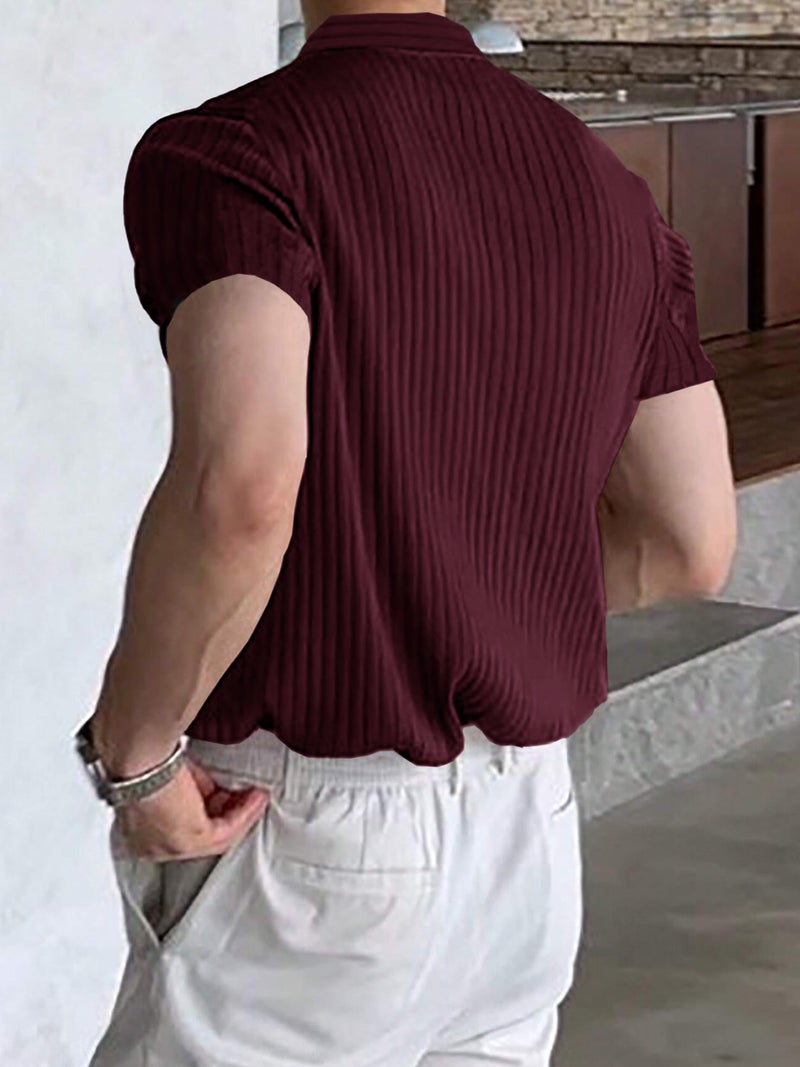 Noble Monk Solid Polo Neck Tshirt | Collar Tshirts | Half Sleeves | Plain-Regular Fit Textured Tshirt for Man Wine Melange - Image 2