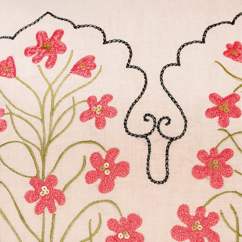 ZEBA World Hand Embroidered 100% Linen Cushion Cover - Decorative | Sofa, Bedroom, Couch | Floral Embrodiery - Off White Pink - 20x20 inch (53x53 cms) (Pack of 1) - Image 5