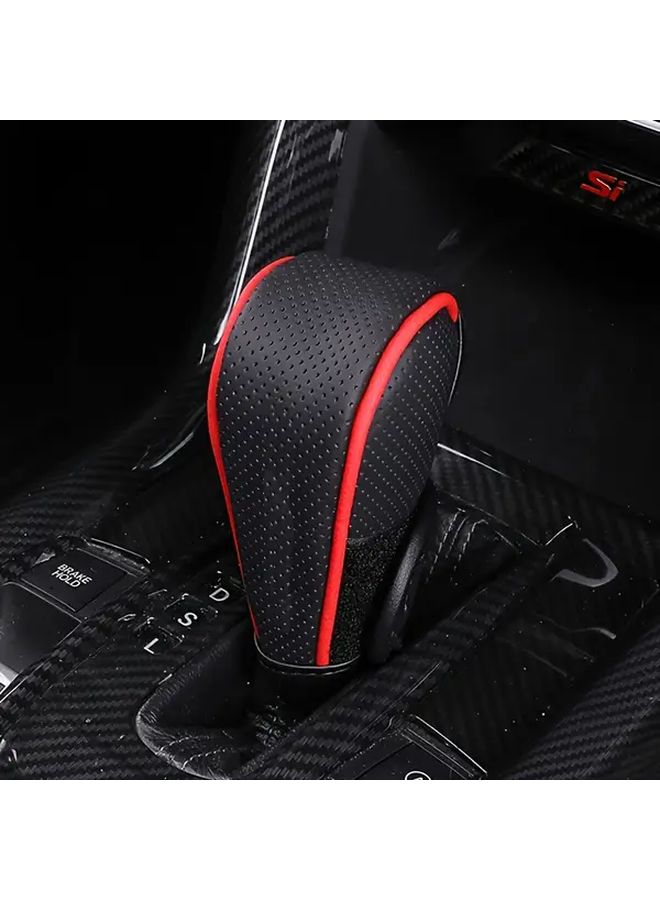 Faux Leather Gear Shift Knob & Lever Ergonomic Non Slip Grip Sports Style Black Red - Image 1