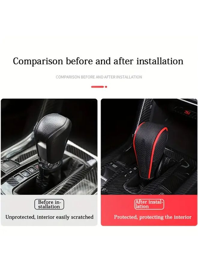 Faux Leather Gear Shift Knob & Lever Ergonomic Non Slip Grip Sports Style Black Red - Image 5