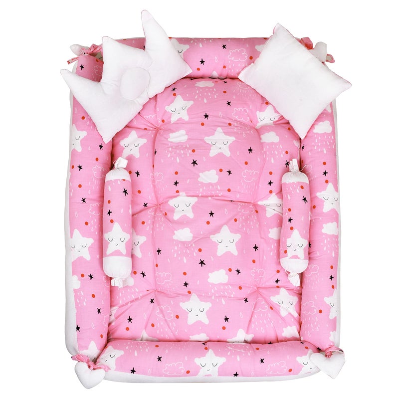 LOREM Multicolor 4 Pillows & Square Shape Cotton Baby Bed for 0-1 Year BB08 - Image 2