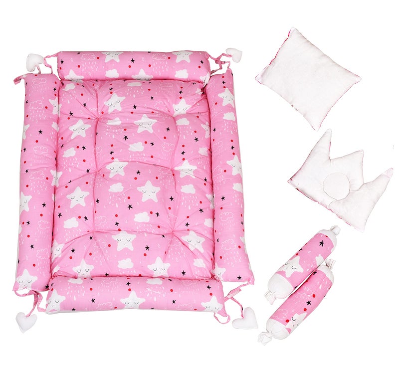 LOREM Multicolor 4 Pillows & Square Shape Cotton Baby Bed for 0-1 Year BB08 - Image 4