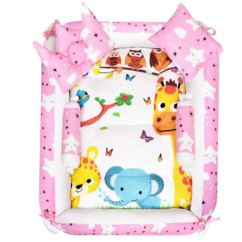 LOREM Multicolor 4 Pillows & Square Shape Cotton Baby Bed for 0-1 Year BB08 - Image 1