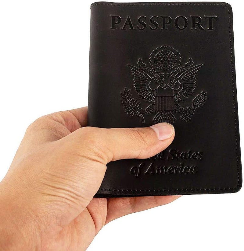 AGBIADD Genuine Leather Passport Holder Travel Wallet RFID Passport Cover Case for Women Men (Black) - Image 4