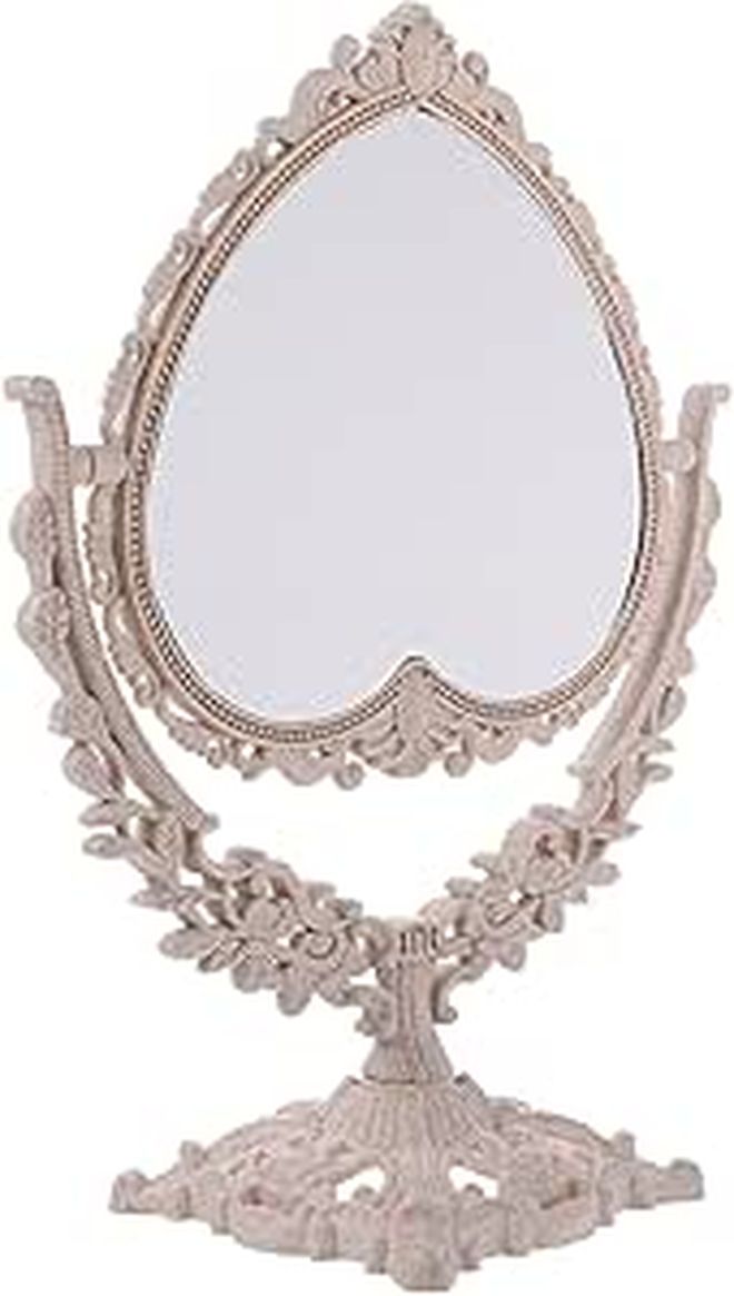 Vintage Heart Shaped Double Sided Rotatable Large Makeup Mirror For Dressing Table - Image 1