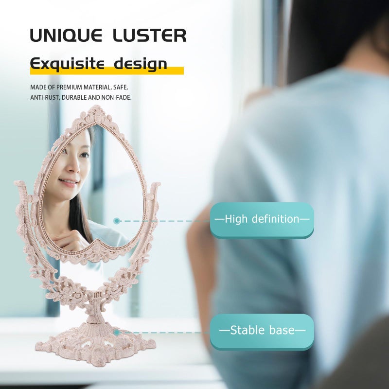 Vintage Heart Shaped Double Sided Rotatable Large Makeup Mirror For Dressing Table - Image 5