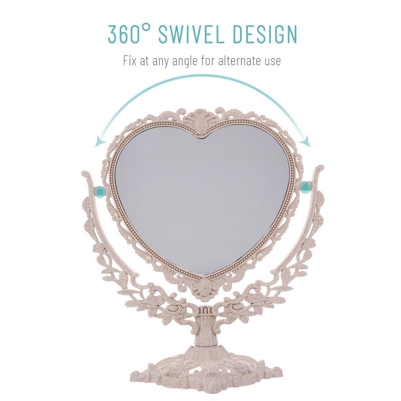 Vintage Heart Shaped Double Sided Rotatable Large Makeup Mirror For Dressing Table - Image 4