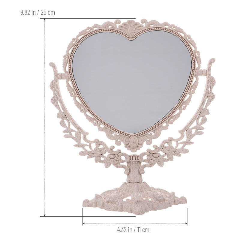 Vintage Heart Shaped Double Sided Rotatable Large Makeup Mirror For Dressing Table - Image 3