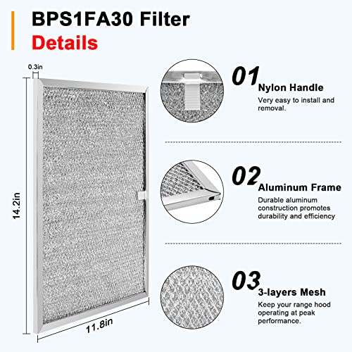 Fetechmate Allure Range Hood Grease Filter BPS1FA30 99010299 by Fetechmate 11-3/4" x 14-1/4" x 3/8" Aluminum Mesh Filter Fit for B-roan QS1 30" N-utone WS1 QS2 Range Hoods Replace S99010305 AP3378953-2 Pack - Image 2