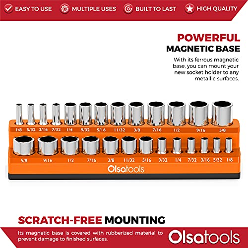 Olsa Tools Magnetic Socket Organizer - 1/4-Inch Drive SAE Socket Holder with Strong Magnets - Professional Tool Holder and Organizer - Stores up to 26 Sockets - Orange - Part: 1293 - Image 4