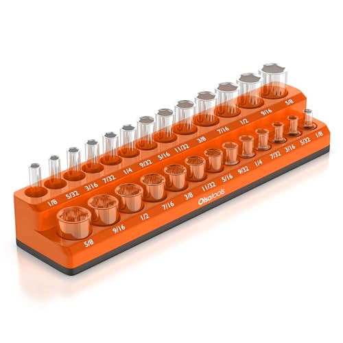 Olsa Tools Magnetic Socket Organizer - 1/4-Inch Drive SAE Socket Holder with Strong Magnets - Professional Tool Holder and Organizer - Stores up to 26 Sockets - Orange - Part: 1293 - Image 1